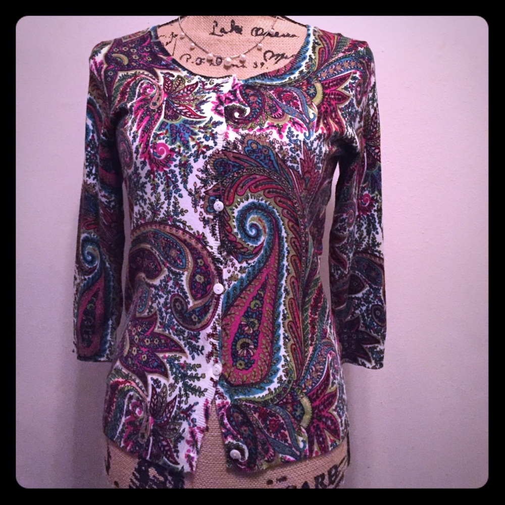 Joseph A Womens Button Front Cardigan Seater Paisley-S